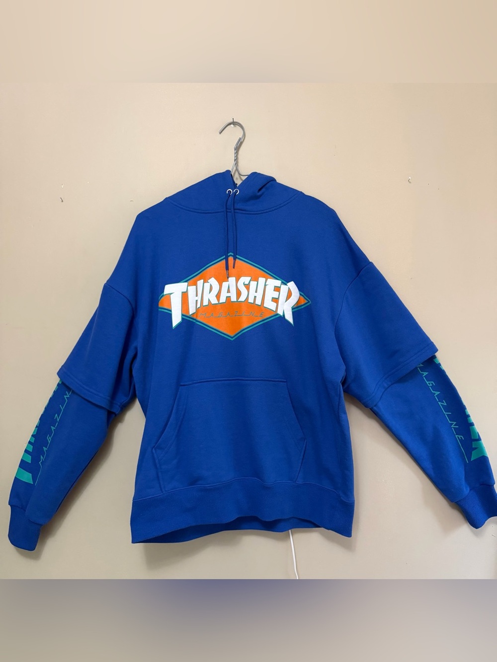 Thrasher Royal Blue Hoodie with Orange & White Logo